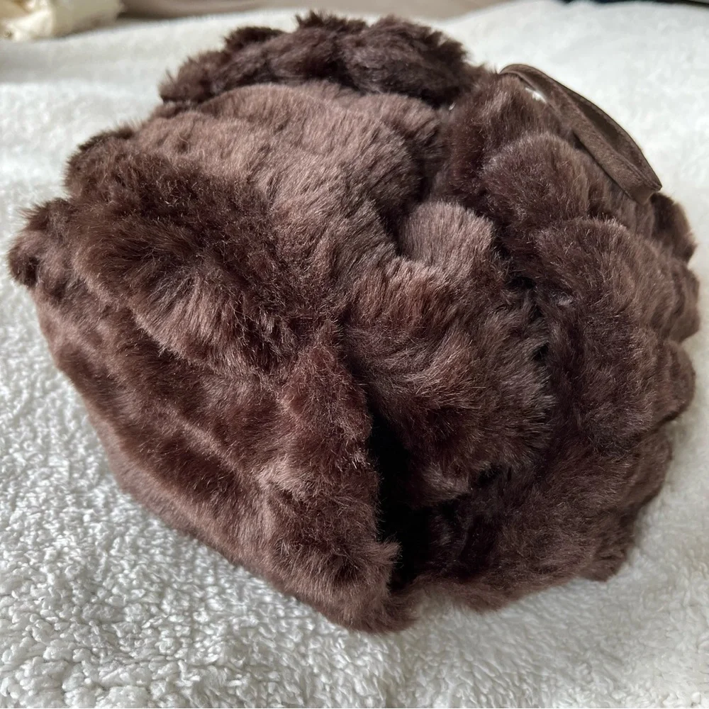Jaclyn Smith Faux Rabbit Fur Satin Ushanka Trapper Hat w/Pom Poms OSFM ~ NWT lux